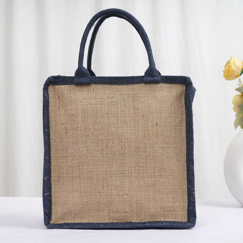 Personalised Navy Blue Jute & Canvas Lunch Bag - Uncommongifts.in