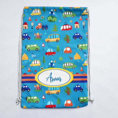 Personalised Car Printed Kids Drawstring Bag