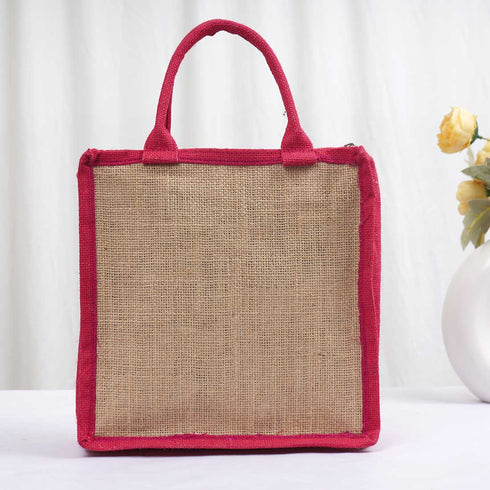 Personalised Pink Jute & Canvas Lunch Bag - Uncommongifts.in