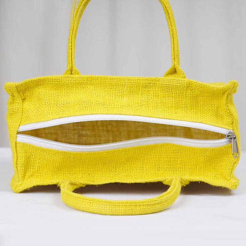 Personalised Yellow Jute & Canvas Lunch Bag - Uncommongifts.in