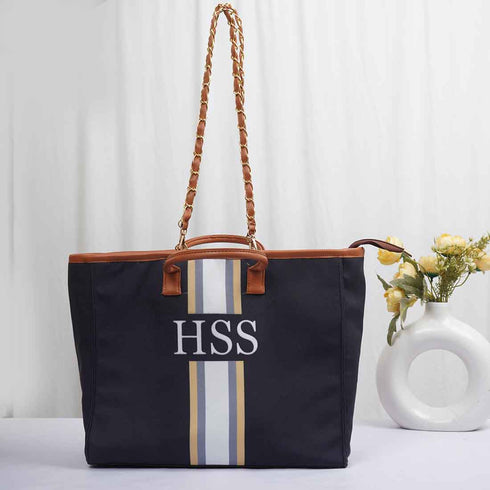 Black & White Luna Personalised Handbag - Uncommongifts.in