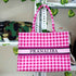 Pink & White Checks Printed Customised Box Tote Bag - Uncommongifts.in