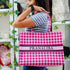 Pink & White Checks Printed Customised Box Tote Bag - Uncommongifts.in