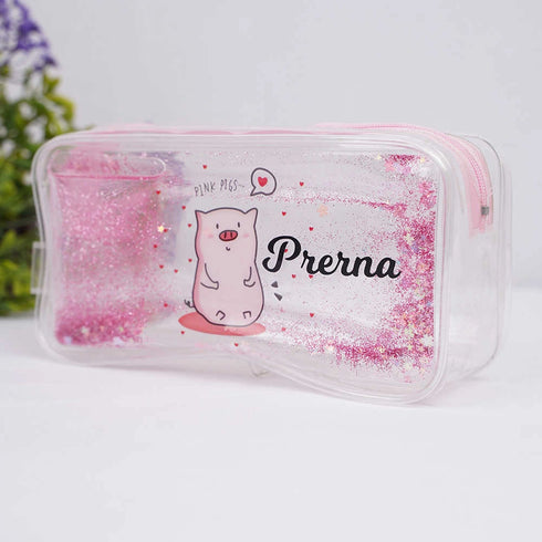 Personalised Pink Glitter Stationery Pouch
