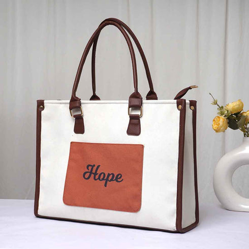 White & Brown PU Leather Customised Box Bag - Uncommongifts.in