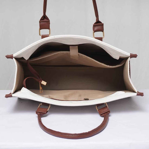 White & Brown PU Leather Customised Box Bag - Uncommongifts.in