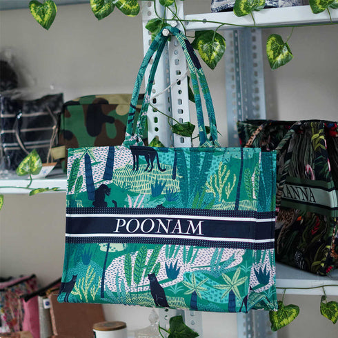 Green Animal Stripes Printed Customised Box Tote Bag - Uncommongifts.in