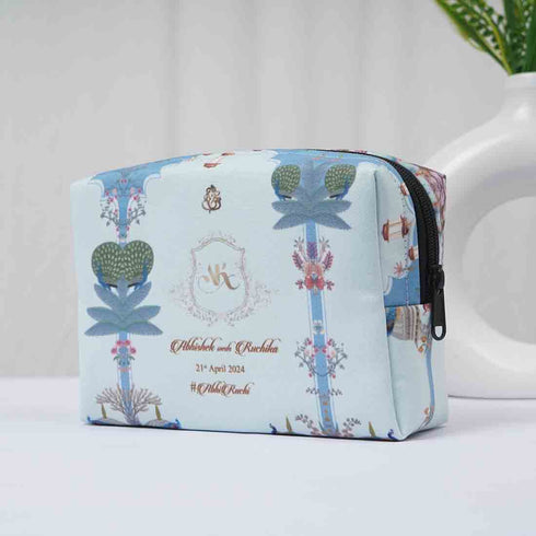 Personalised Blue Floral Printed Box Pouch - Uncommongifts.in