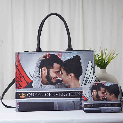 Personalised Photo Printed Box Tote Bag Combo Gift Set - Uncommongifts.in