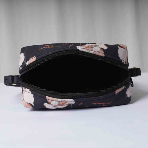 Black Floral Printed Personalised Sling Bag - Uncommongifts.in