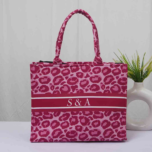 Pink Leopard Printed Customised Box Tote Bag - Uncommongifts.in