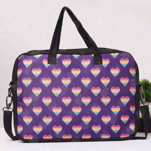 Multicolor Hearts Printed Canvas Laptop Bag - 15.6 inch