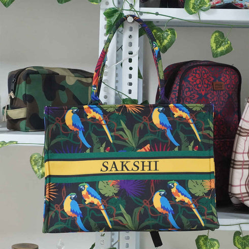 Bird on Tree Printed Customised Box Tote Bag - Uncommongifts.in