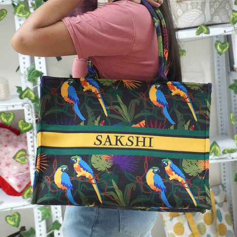 Bird on Tree Printed Customised Box Tote Bag - Uncommongifts.in