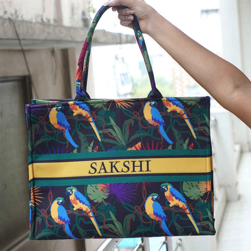 Bird on Tree Printed Customised Box Tote Bag - Uncommongifts.in