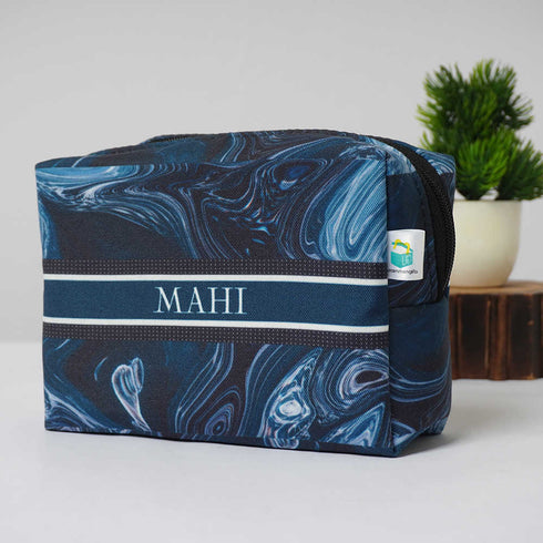 Personalised Blue Marble Printed Box Pouch