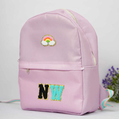 Personalized Kids Backpack with Patch and Initial Letter - Purple