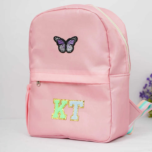 Personalized Kids Backpack with Patch and Initial Letter - Pink