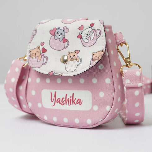 Personalised Cute Cat Printed Sling Bag for Kids