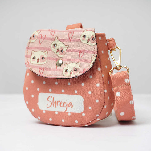 Personalised Cat Face Printed Sling Bag for Kids