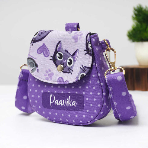 Personalised Cat Printed Sling Bag for Kids