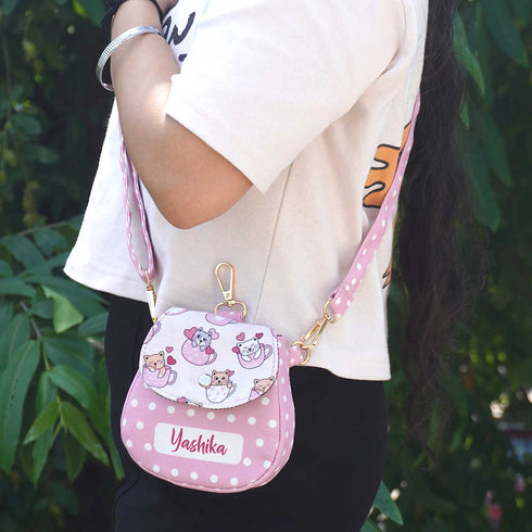Personalised Cute Cat Printed Sling Bag for Kids
