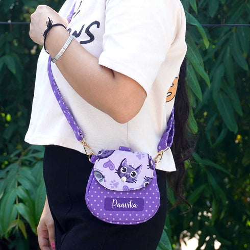 Personalised Cat Printed Sling Bag for Kids