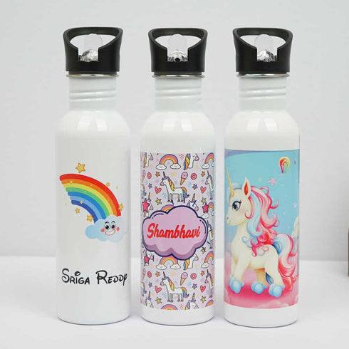 Personalised Printed Kids Steel Bottle With Straw