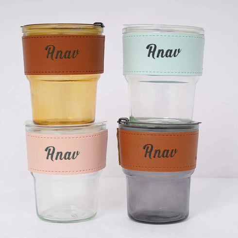 Personalized Glass Sipper with Leather Sleeve