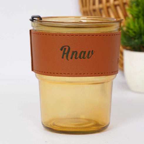 Personalized Glass Sipper with Leather Sleeve
