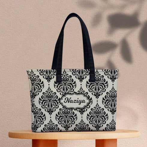 Damask black and white Printed Women's Office Bag - Uncommongifts.in