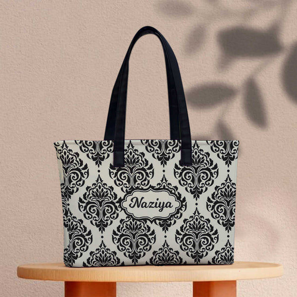 Damask black and white Printed Women's Office Bag - Uncommongifts.in