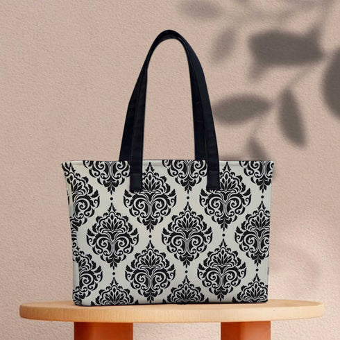 Damask black and white Printed Women's Office Bag - Uncommongifts.in