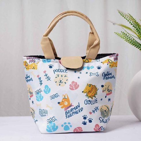 Dogs Printed Lunch Bag With Handle - Uncommongifts.in