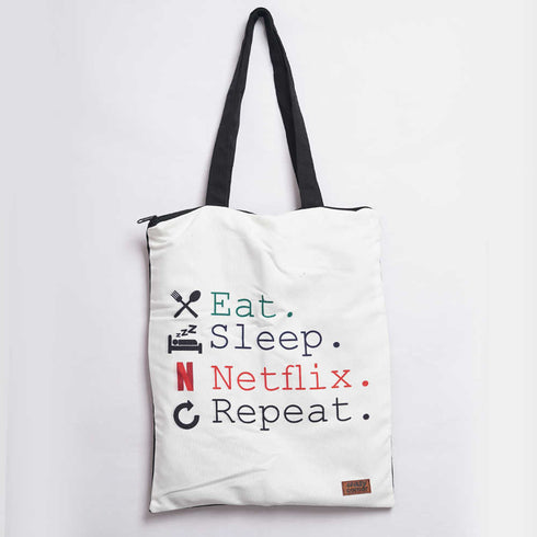 Eat Sleep Netflix Repeat Printed Tote Bag