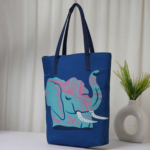Elephant Printed Oversized Shopper Tote Bag - Uncommongifts.in