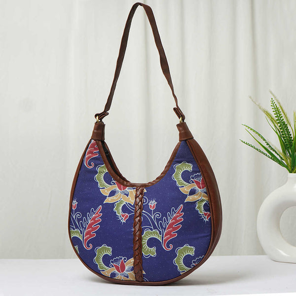 Ethnic Motifs Blue Printed Half Moon Hobo Bag - Uncommongifts.in
