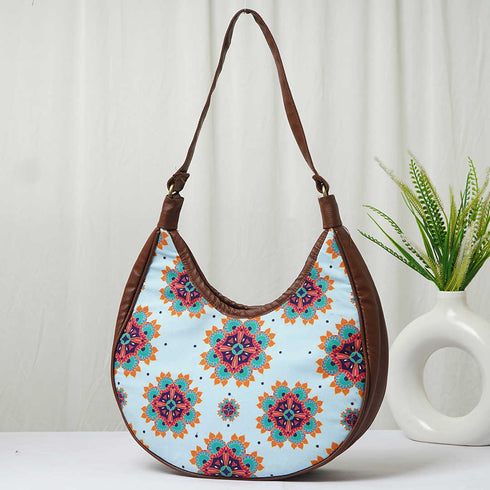 Ethnic Motifs Printed Half Moon Hobo Bag - Uncommongifts.in