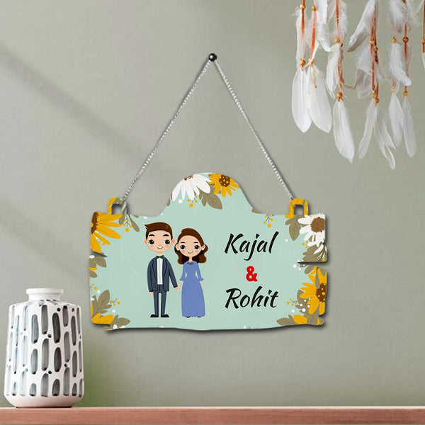 Floral Personalised Couples Wall Hanging - Uncommongifts.in