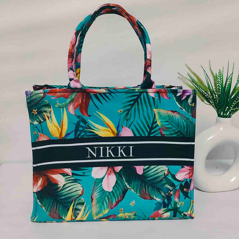 Floral Printed Customised Box Tote Bag
