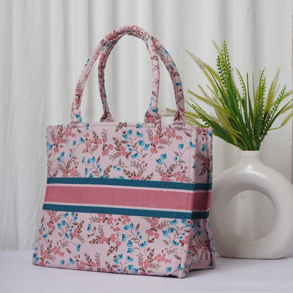Floral Printed Pink Structured Handheld Bag - Uncommongifts.in