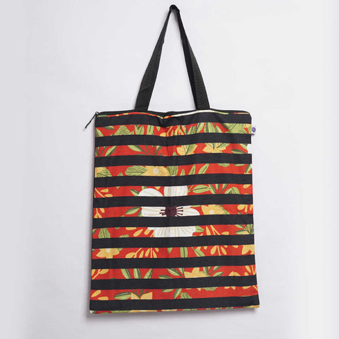 Floral And Stripes Printed Tote Bag