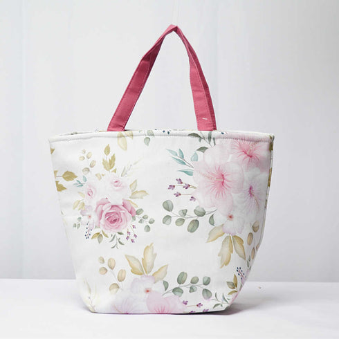 Floral Printed Canvas Lunch Bag With Handle