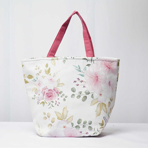 Floral Printed Canvas Lunch Bag With Handle
