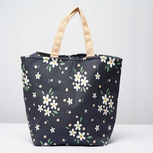Floral Printed Canvas Lunch Bag With Handle