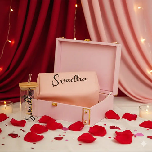 Customized Trunk Box with Glass Tumbler Gift Combo for Bridesmaids