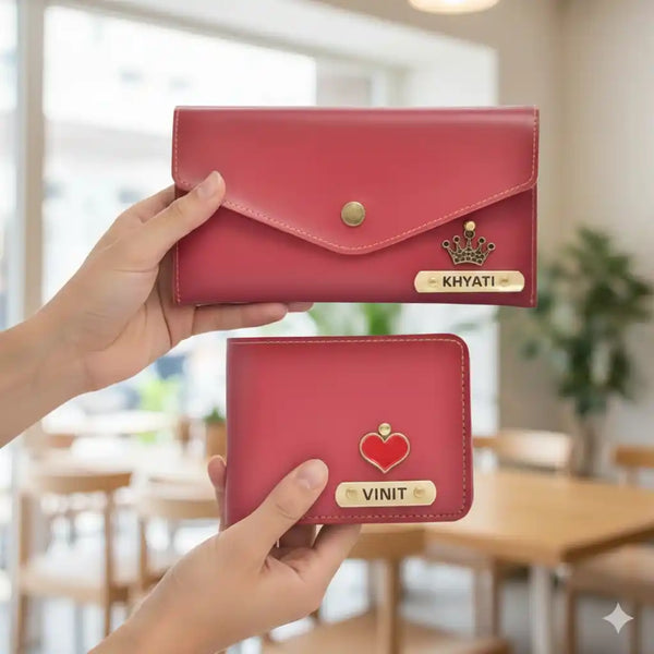 Personalised Couples Wallet Combo with Charms - Pink