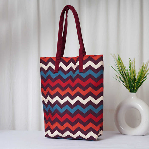 Geometric Multicolor Printed Oversized Shopper Tote Bag - Uncommongifts.in