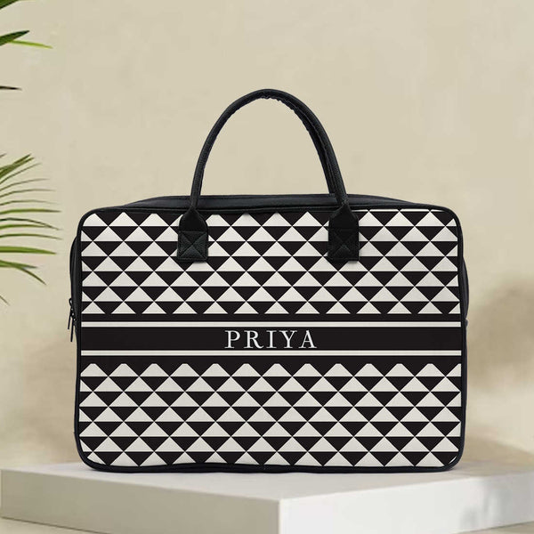 Geometric Personalised Canvas and PU Laptop Bag - Uncommongifts.in
