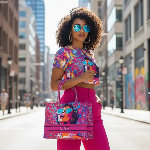 Girl with Attitude Printed Box Tote Bag